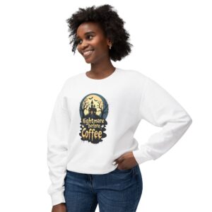 Unisex Lightweight Crewneck Sweatshirt - Nightmare Before Coffee