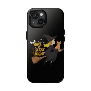 Halloween Phone Case, Tough Phone Cover, Scary Night Case, Witch and Cat Design, Perfect for Fall