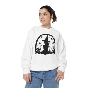 Charming Halloween Sweatshirt, Cozy Witch Design, Unisex Garment-Dyed Hoodie, Fall Fashion, Spooky Season Wear, Trick or Treat Gift