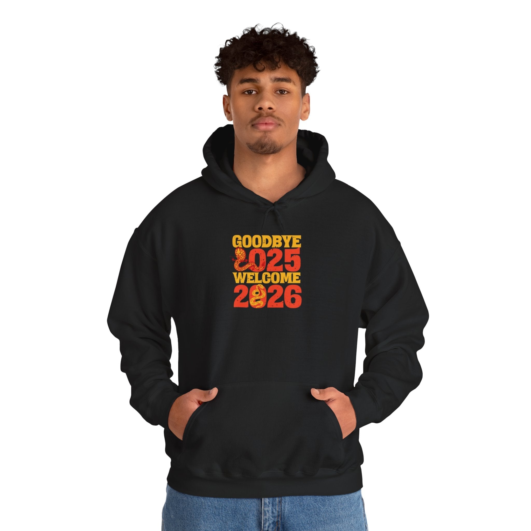 New Year Celebration Hoodie Goodbye 2025 Welcome 2026 Sweatshirt Cozy Gift Friends Unisex Pullover Trendy Winter Fashion Heavy Blend Hooded