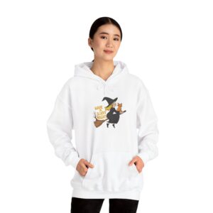 Halloween Witch and Cat Hoodie, Cozy Fall Sweatshirt, Scary Night Apparel, Unisex Ghostly Sweatshirt, Cute Halloween Gift