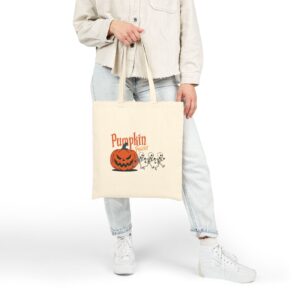 Halloween Pumpkin Canvas Tote Bag – Reusable Eco-Friendly Cotton Shopping Bag – Fall Gift, Trick or Treat Tote for Spooky Season