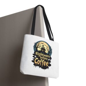 Nightmare Before Coffee Tote Bag, Halloween Tote, Spooky Drink Carrier, Gift for Coffee Lovers, AOP Design Bag