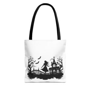 Spooky Silhouette Tote Bag - Halloween Gift, Witchy Style, Eco-Friendly Shopping, Causal Carryall, Gothic Art Design