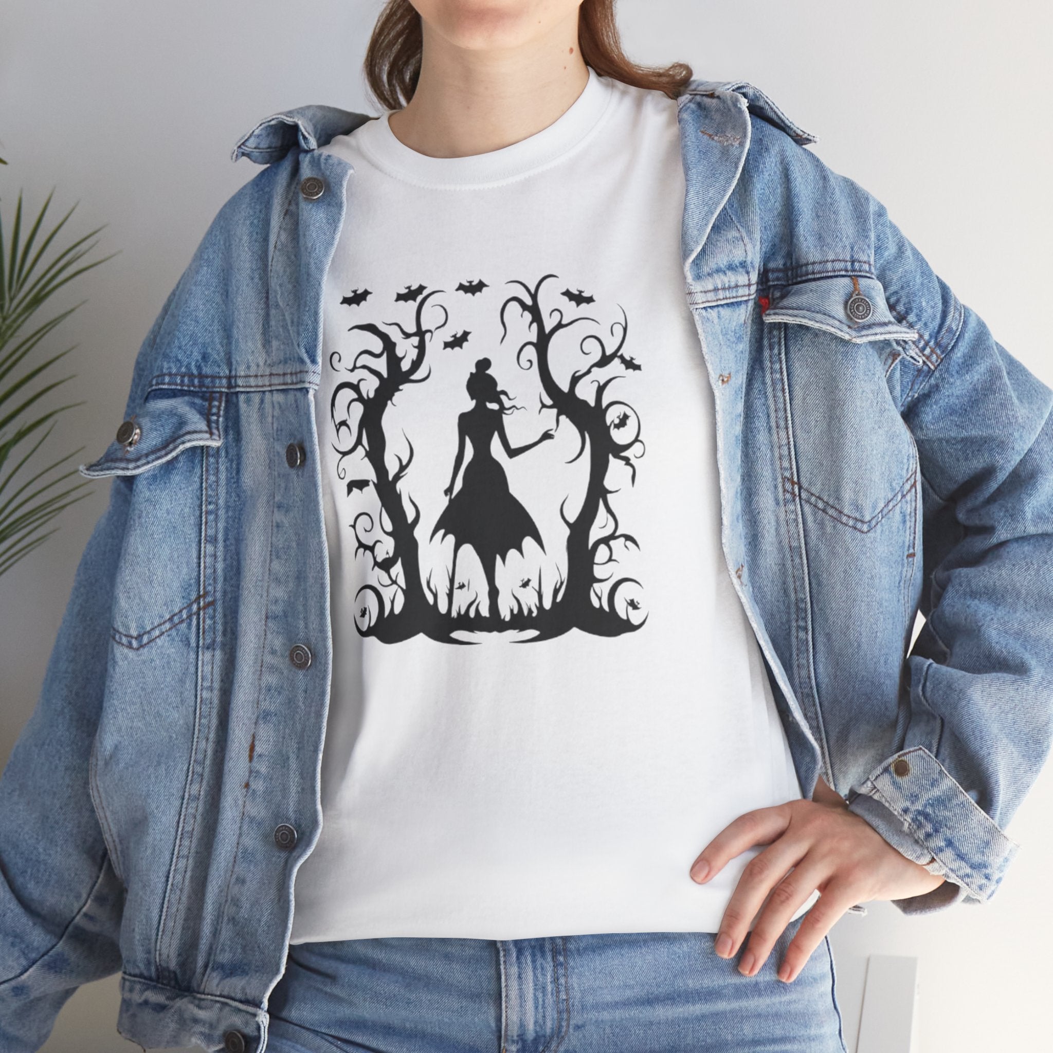 Whimsical Forest Silhouette Tee, Unisex Heavy Cotton T-Shirt, Fall Fashion, Halloween Shirt, Nature Lover Gift